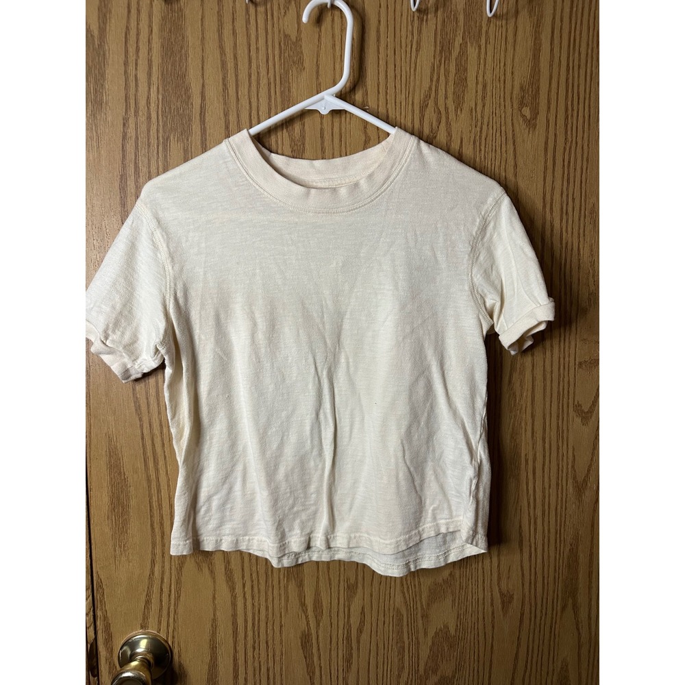 Madewell Womens XS Cream Off White Cotton Short Sleeve Boxy Crew Neck T-Shirt